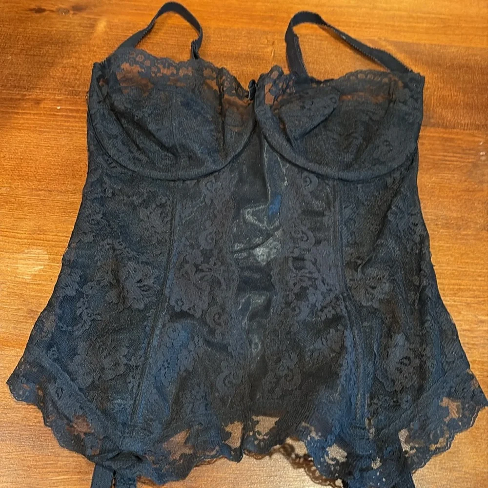 Vintage Gossard Black Lace Bustier Corset Top with garters 34D US … 34DD UK